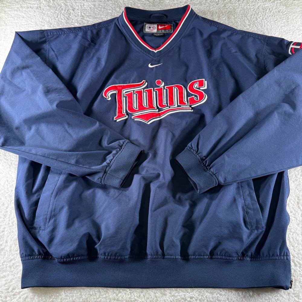 Vtg Nike Minnesota Twins Windbreaker Jacket Blue Center Swoosh Pullover Mens XL